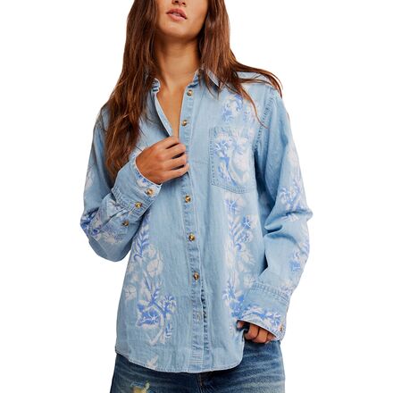 Airbrushed Blossom Denim Top - Women's
