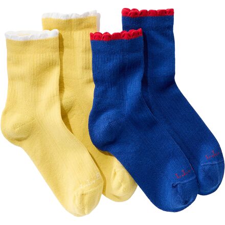 L.L.Bean - Scalloped Edge Micro Crew Sock - Women's - 2-Pack - Classic Navy/Light Yellow