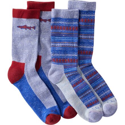 L.L.Bean - Wicked Soft Cotton Novelty Sock - 2-Pack - Bright Mariner Trout / Fair Isle