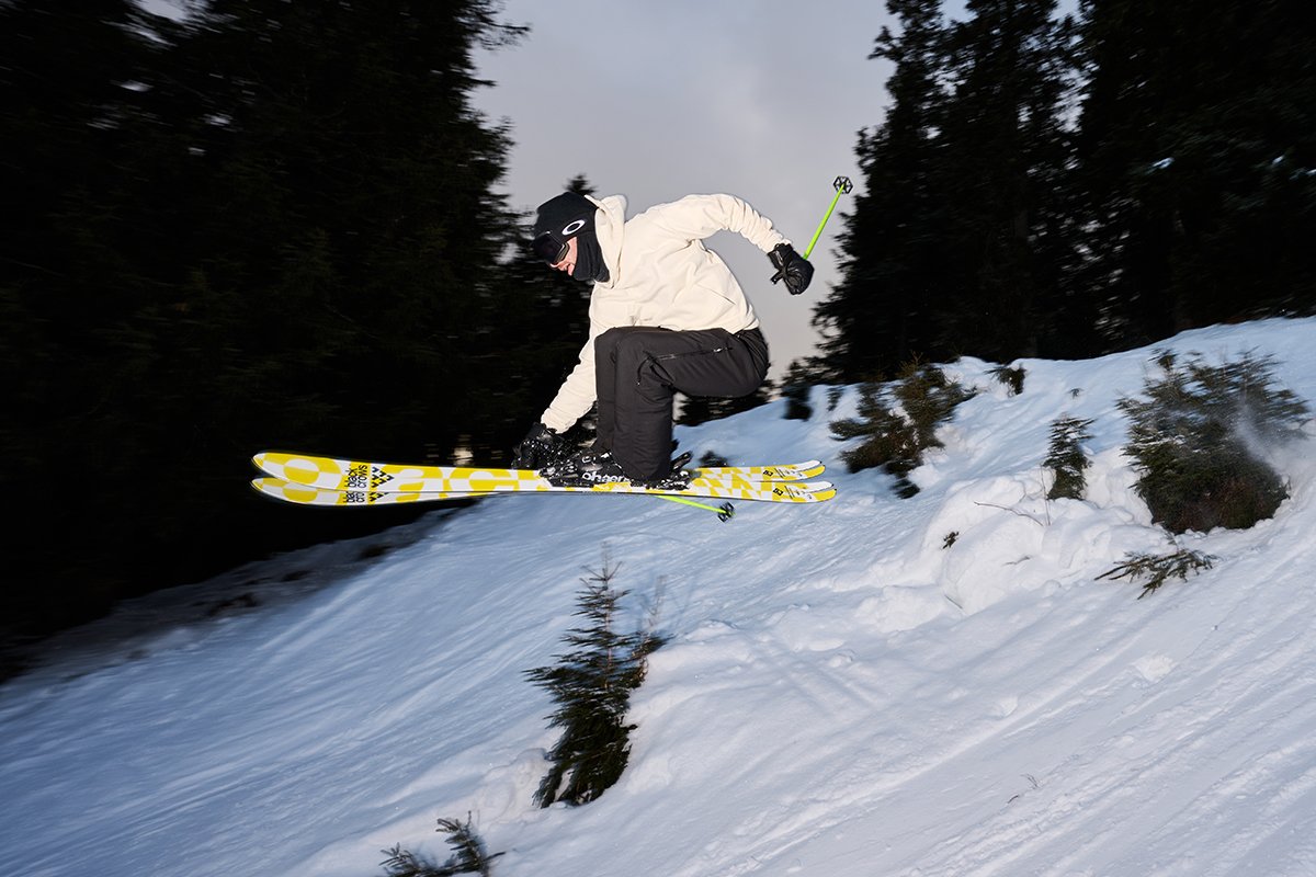 Skier night riding at dusk