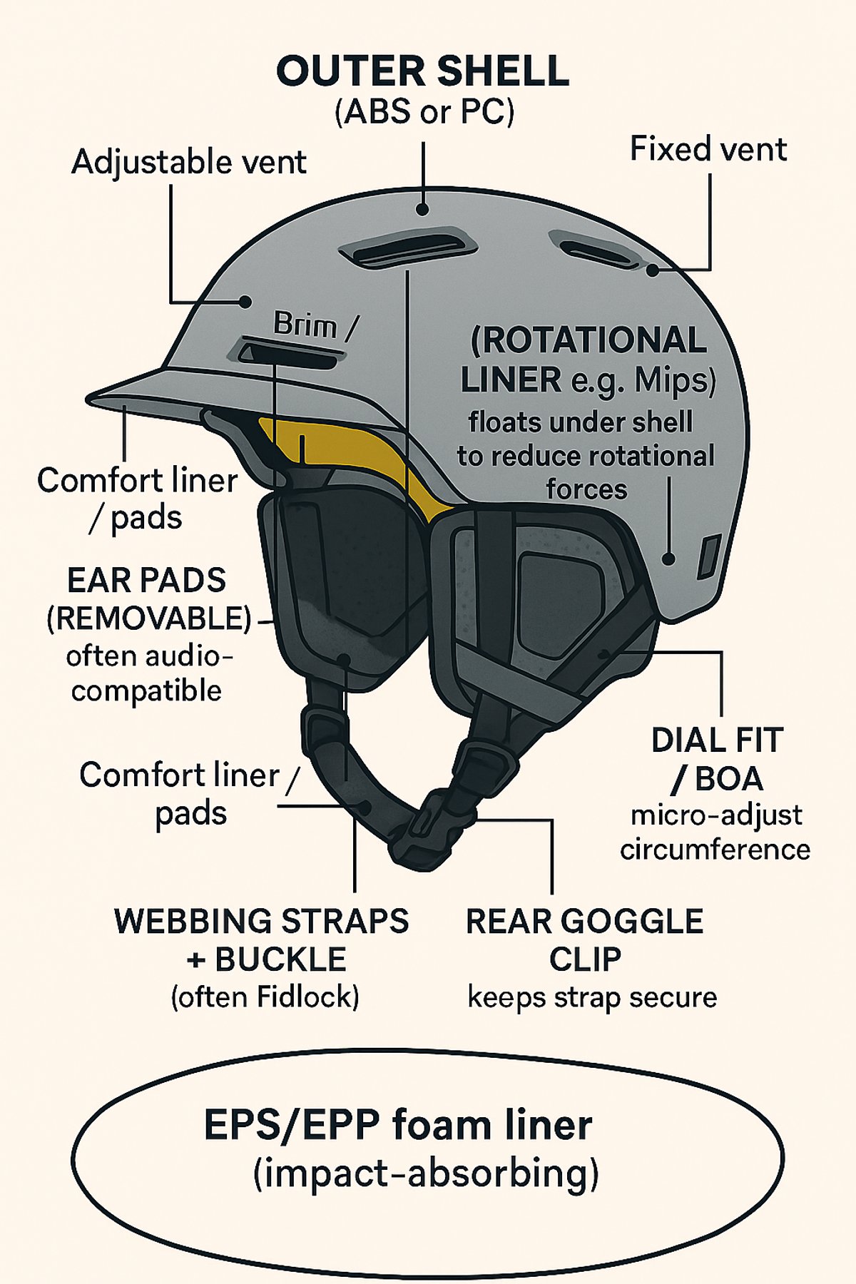 ski goggles helmet compatibility diagram